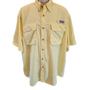 Bimini bay XL yellow vented fishing button up short sleeve shirt Lightweight ^